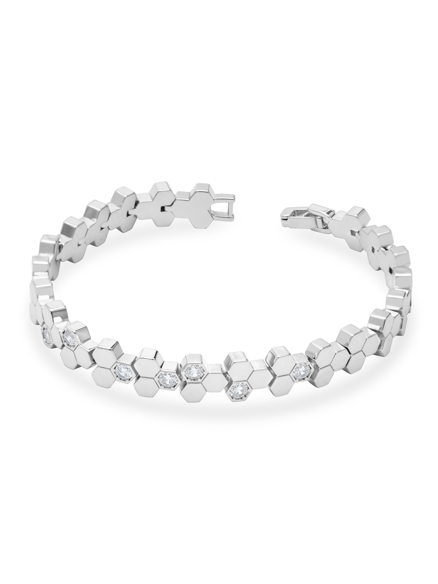Hexa Charm Flexible Bracelet - Rhodium