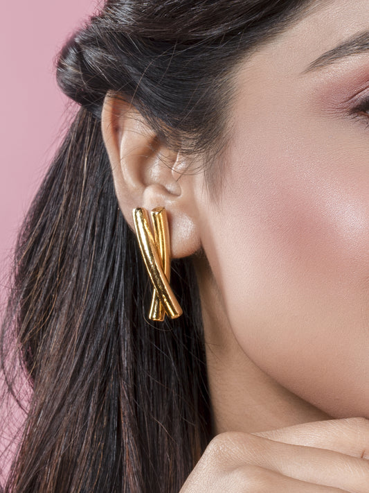 Krrystafee 18K Gold Plated Intertwine CZ Diamond Earrings for Women | Modern Daily Wear