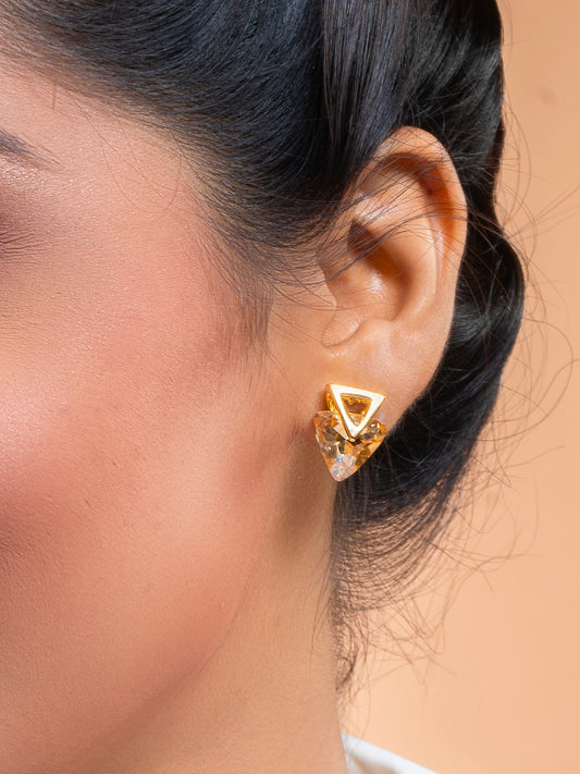 Krrystafee 18K Gold Plated Topaz Crystal Stud Earrings for Women | Everyday Gifting Jewellery
