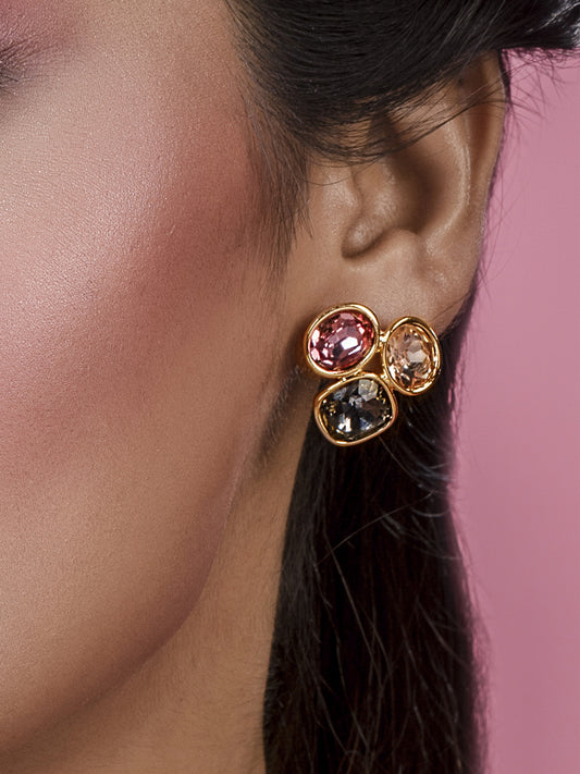Multi Colour Crystals in Gold Earrings
