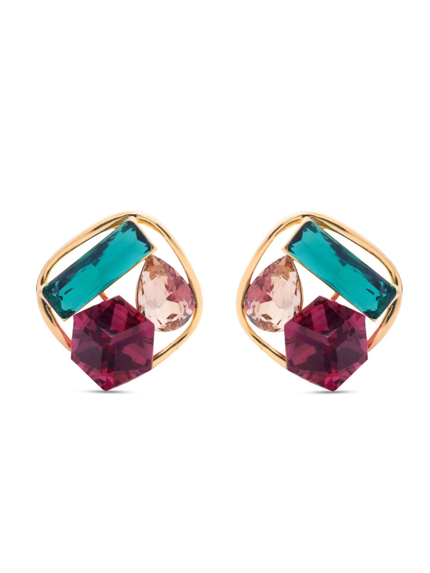 Multi Colour Crystal Square Studs