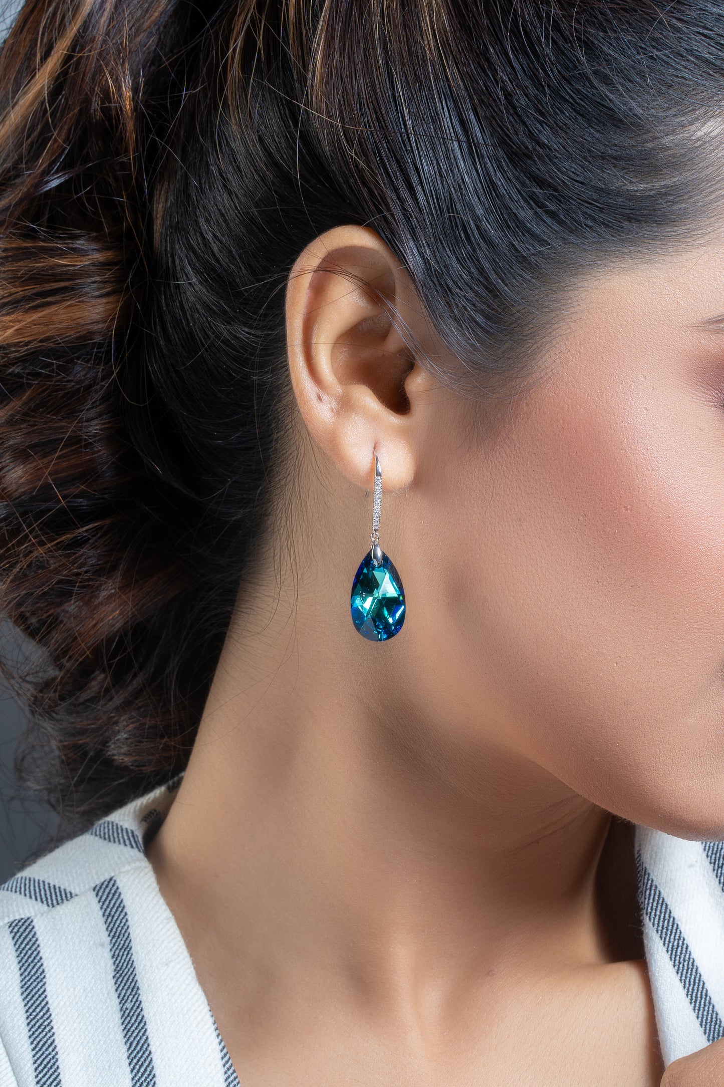 Blue Tear Drop Swarovski Crystal Earrings