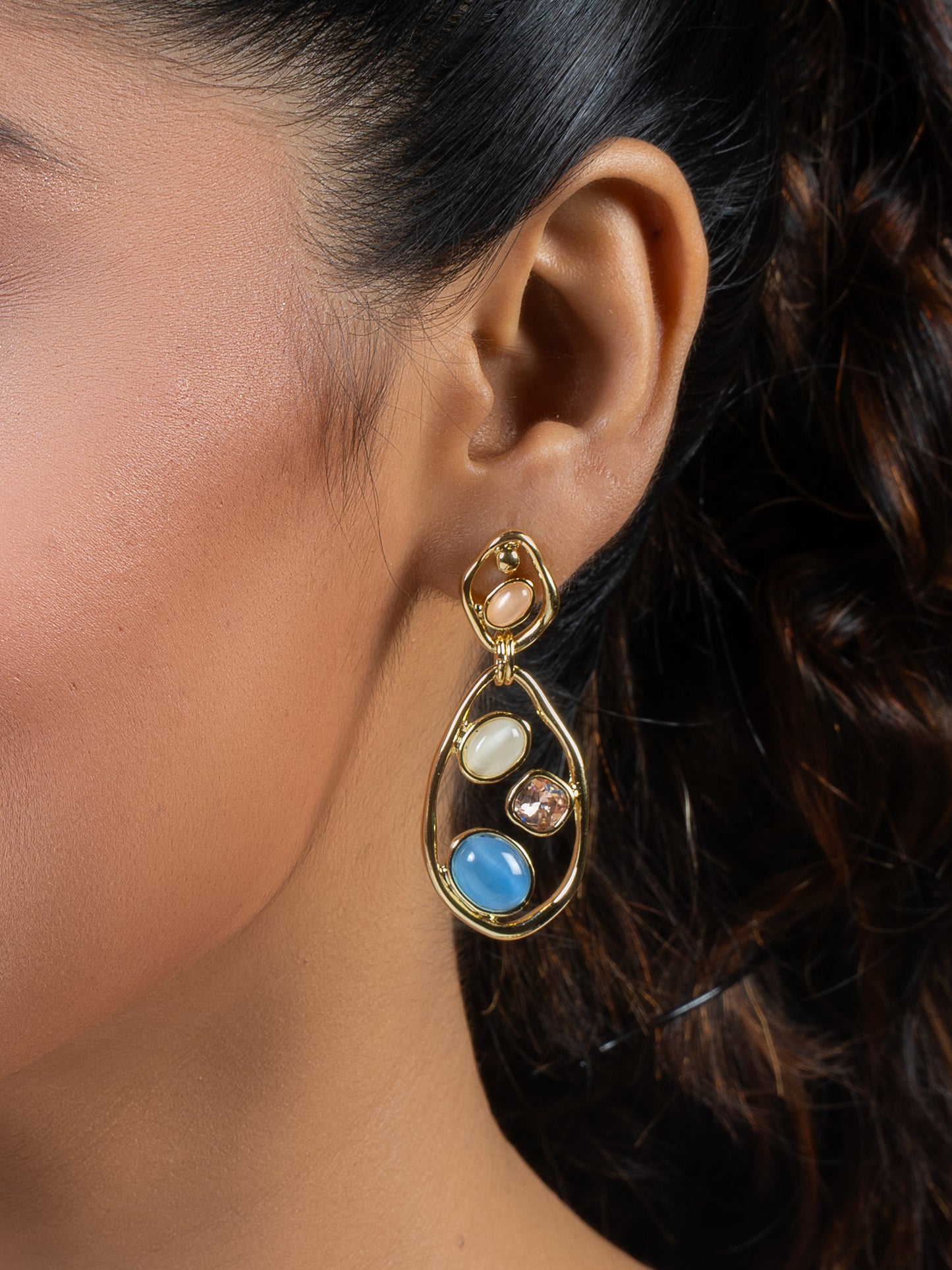 Krrystafee 18K Gold Plated Multi Colour Stone Wire Wrapped Earrings for Women | Festive Gifting