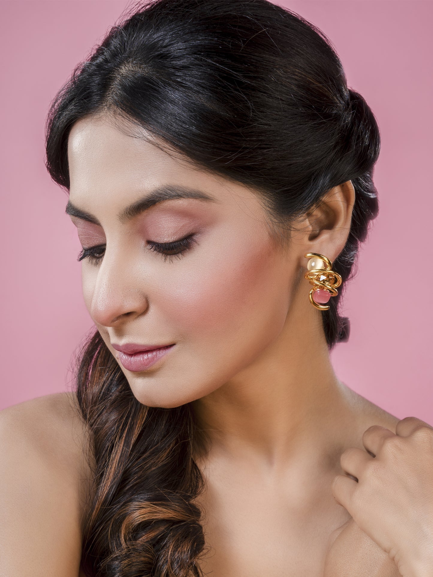 Krrystafee 18K Gold Plated Multi Colour Stone Spring Dangler Earrings for Women | Festive Wear
