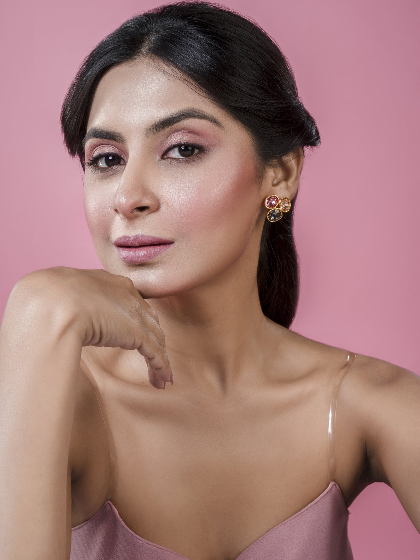 Multi Colour Crystals in Gold Earrings