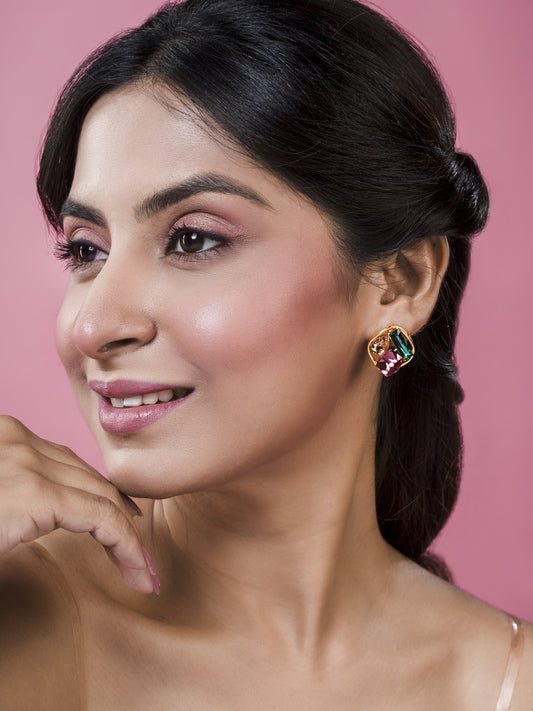 Multi Colour Crystal Square Studs