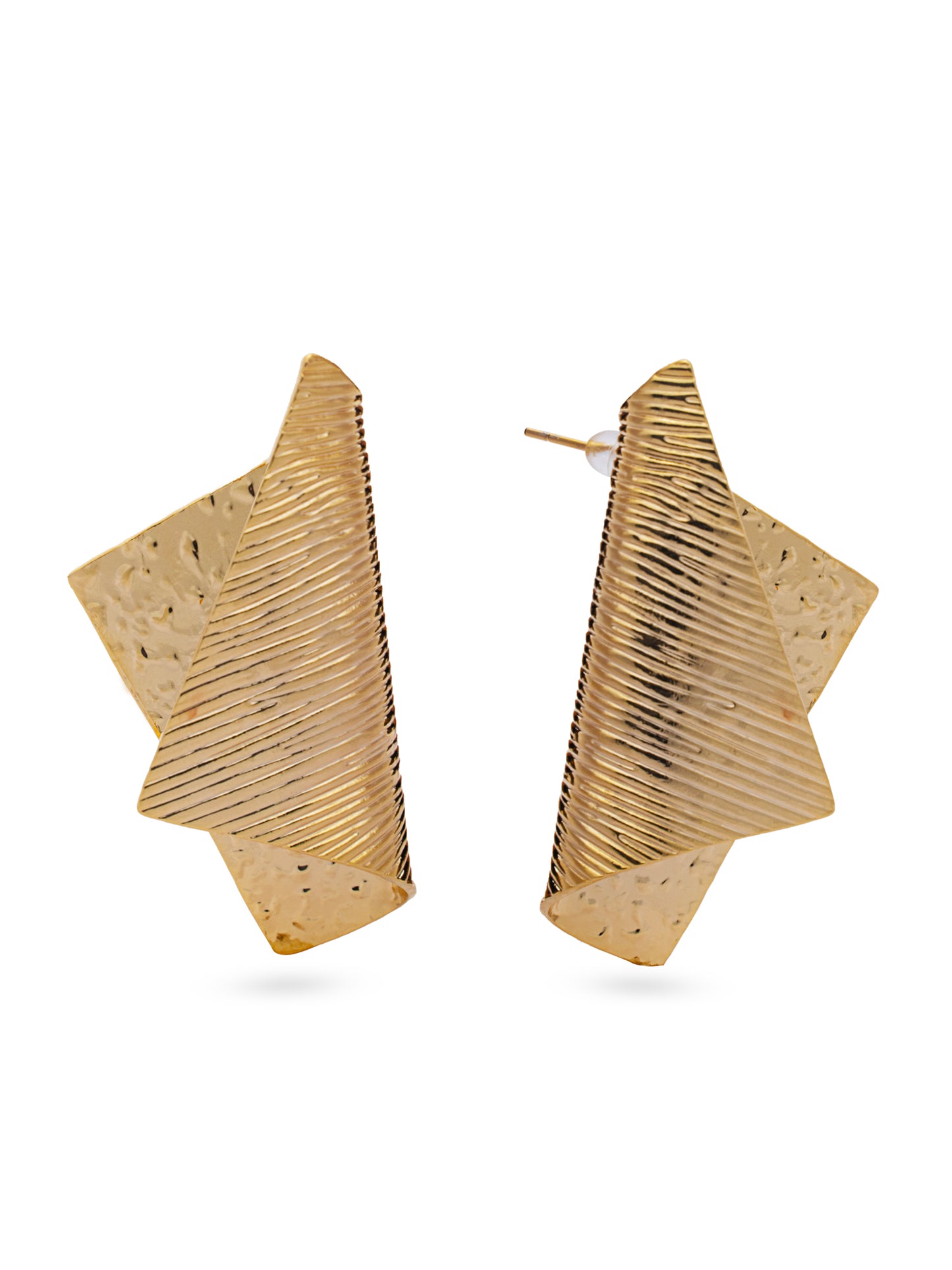 Krrystafee 18K Gold Plated Textured Folded Sheet Geometric Earrings for Women | Modern Daily Wear