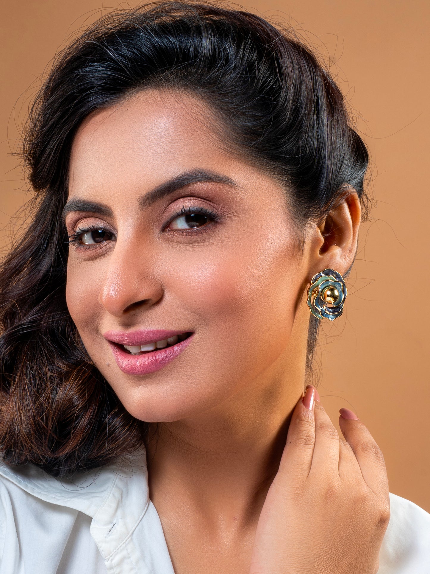 Krrystafee 18K Gold Plated Grey Rose Crystal Earrings for Women | Minimalist Evening Wear