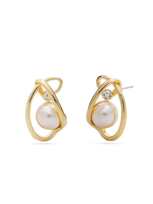 Pearl Wrapped By Golden Thread Pendent Set