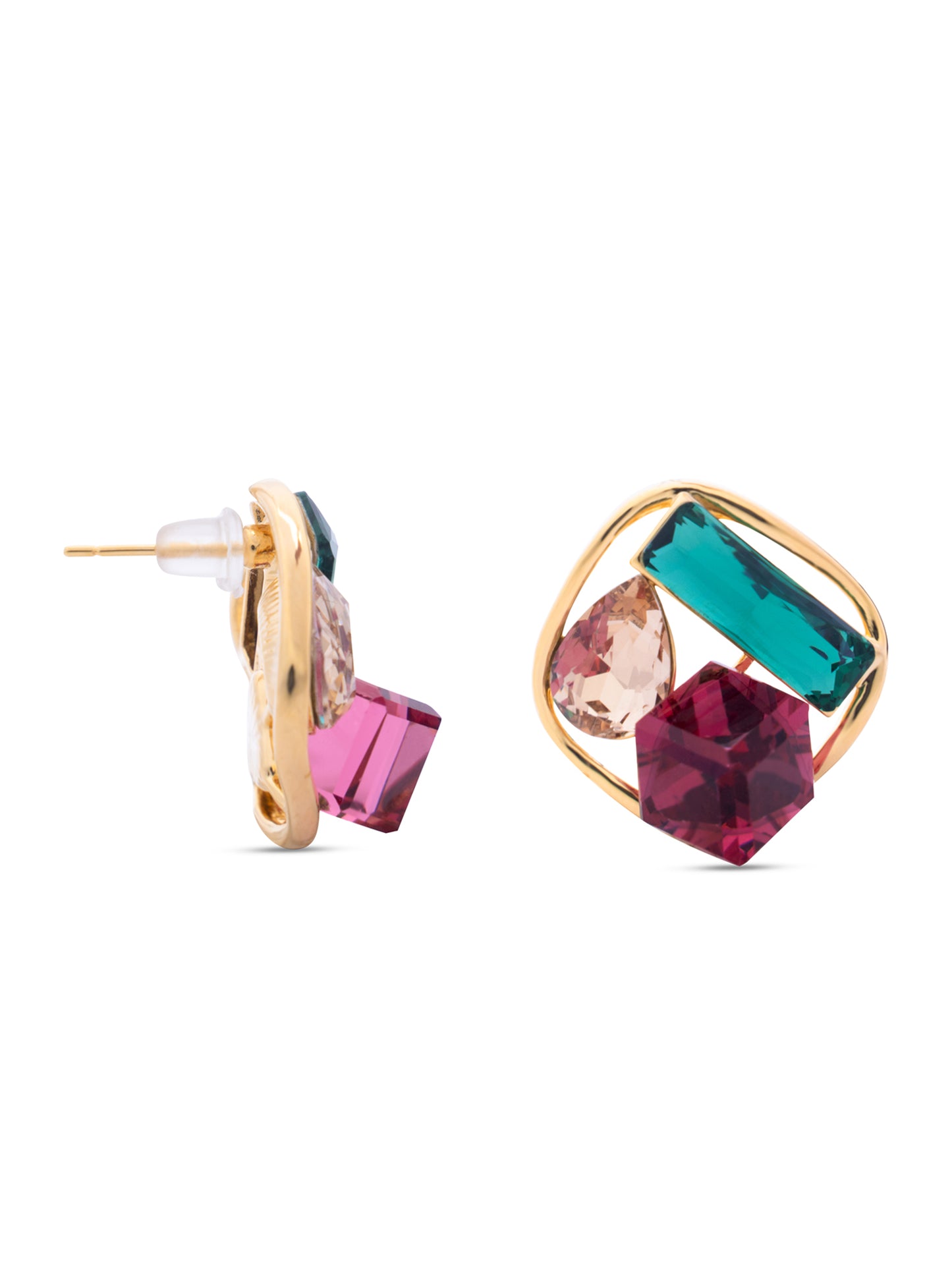 Multi Colour Crystal Square Studs