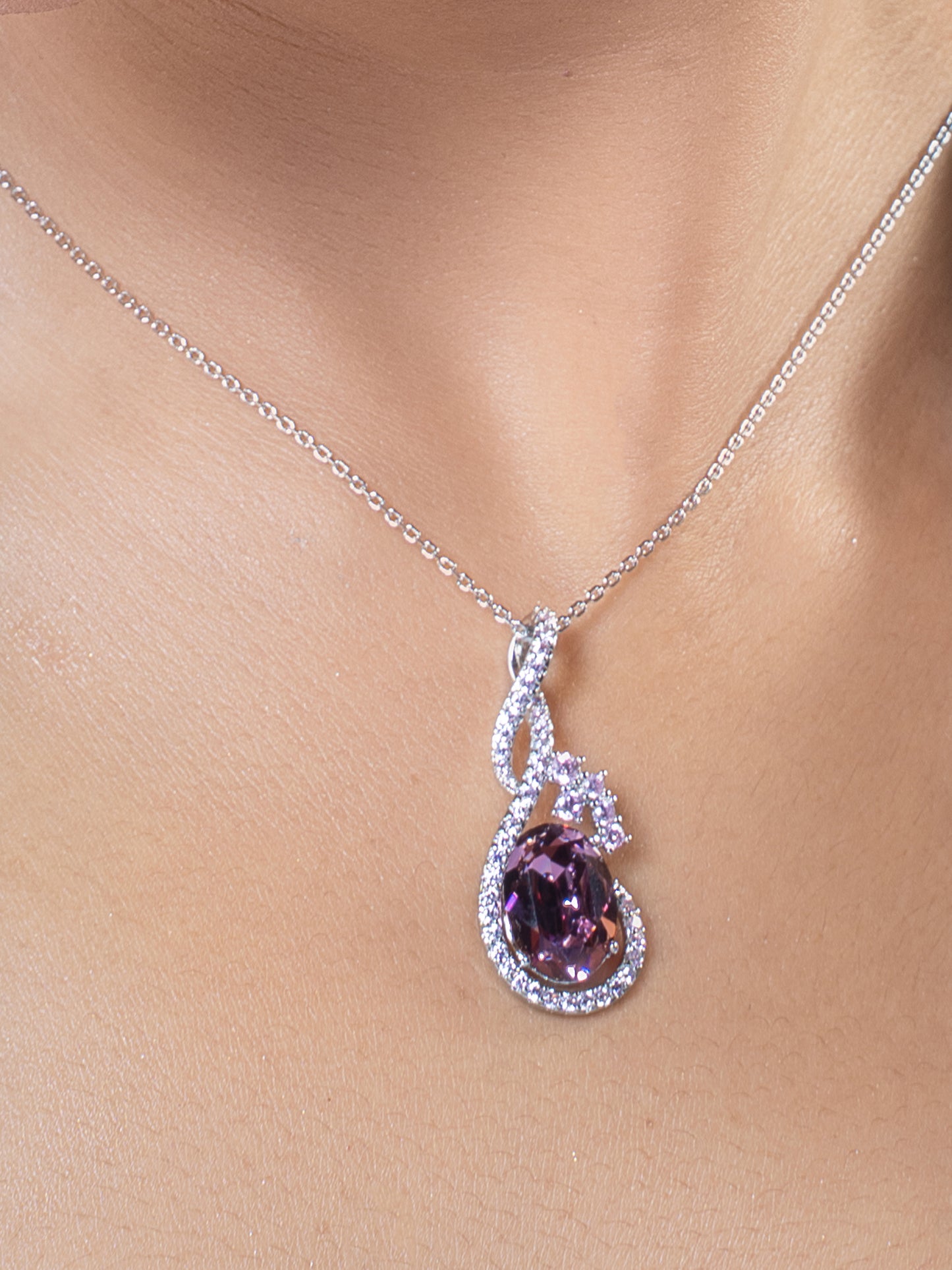 Plum Purple Swarovski Crystal Tear Drop Pandant