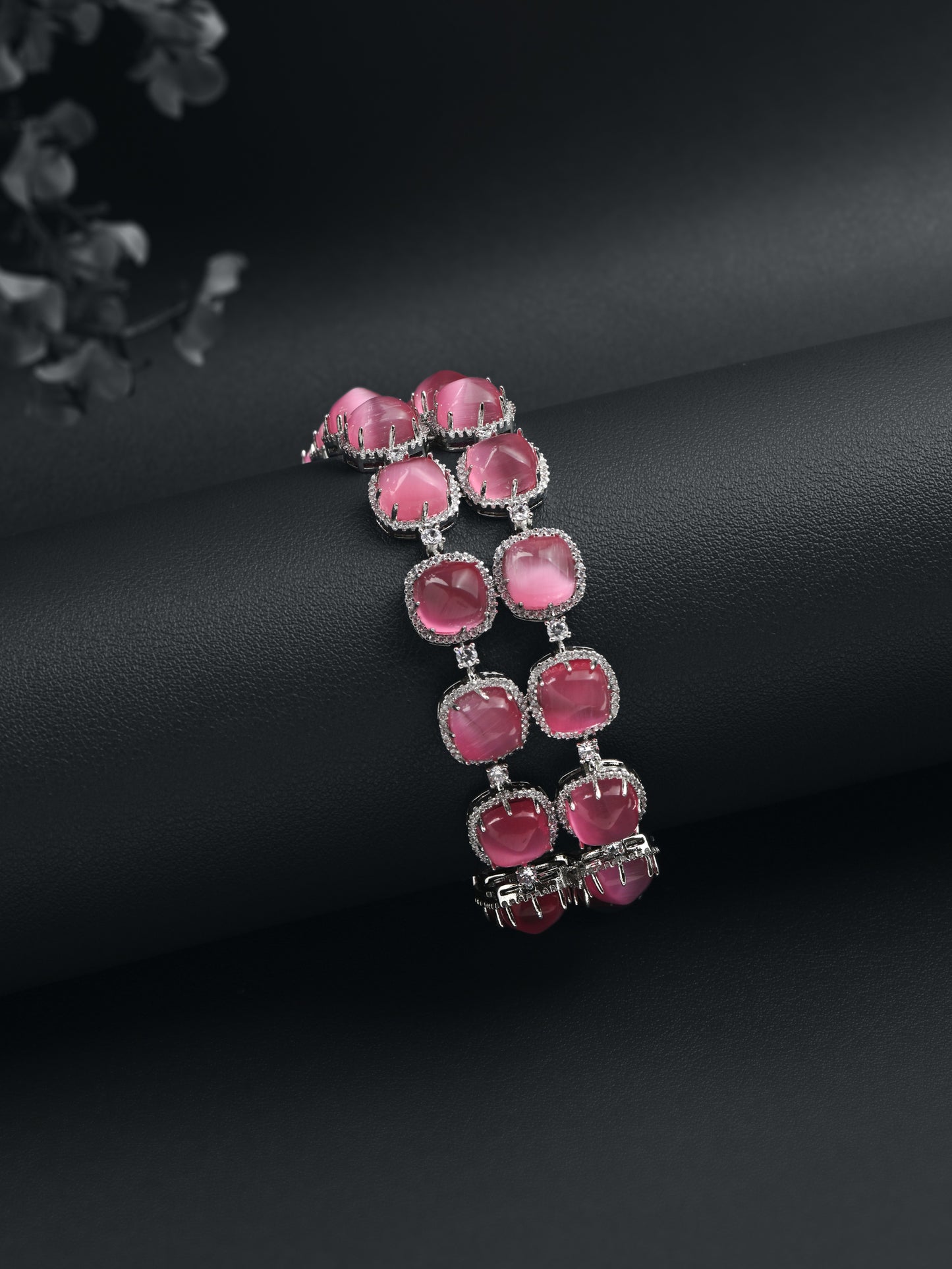 Krrystafee 18K Plated Pink CZ Tennis Bracelet In Silver Finish for Women | Festive Gifting Jewellery