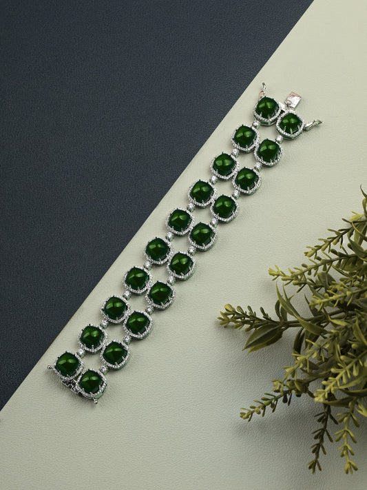 Krrystafee 18K Gold Plated Emerald Green CZ Tennis Bracelet In White Finish for Women | Bridal Gifting