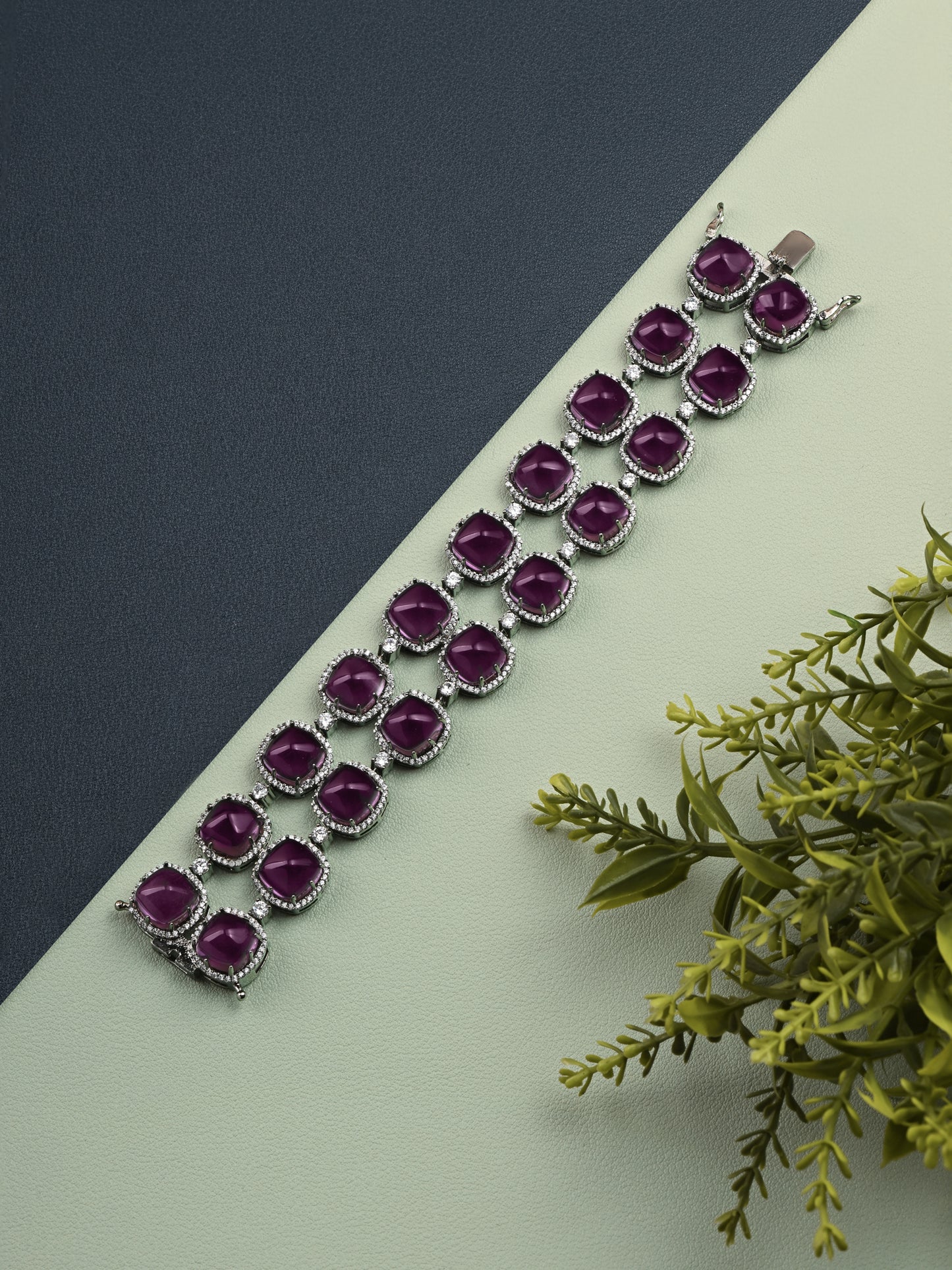 Krrystafee 18K Plated Purple CZ Tennis Bracelet In Silver Finish for Women | Festive Gifting Jewellery