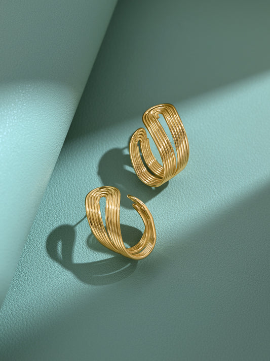 Krrystafee 18K Gold Plated Wire Folded Geometric Earrings for Women | Minimalist Daily Wear