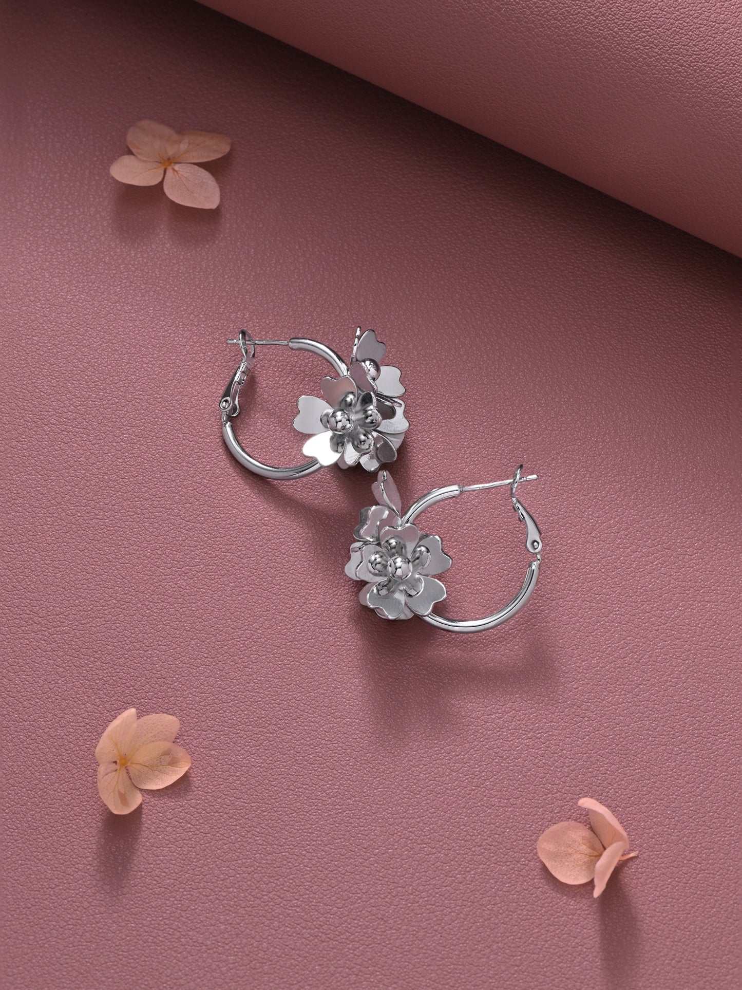 Silver Hoop with Blossom Flower