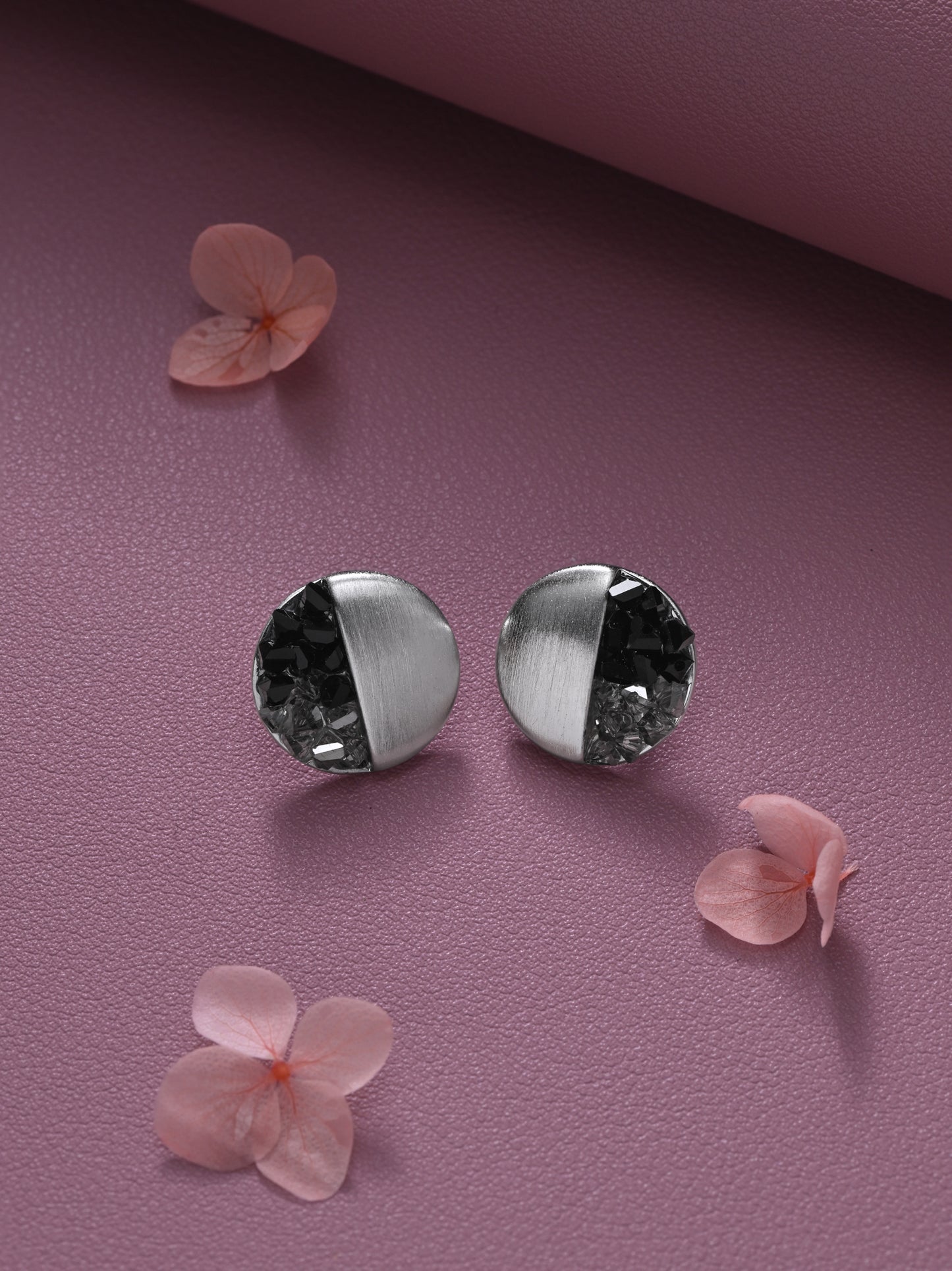 Krrystafee 18K Plated Metallic Crystal Stud Earrings In Silver Finish for Women | Minimalist Daily Wear