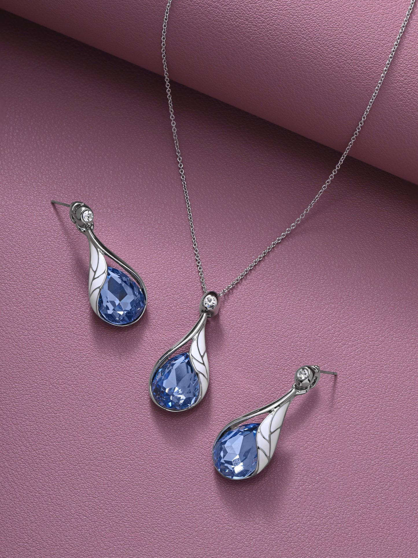 Blue Crystal Tear Drop Pendent Set