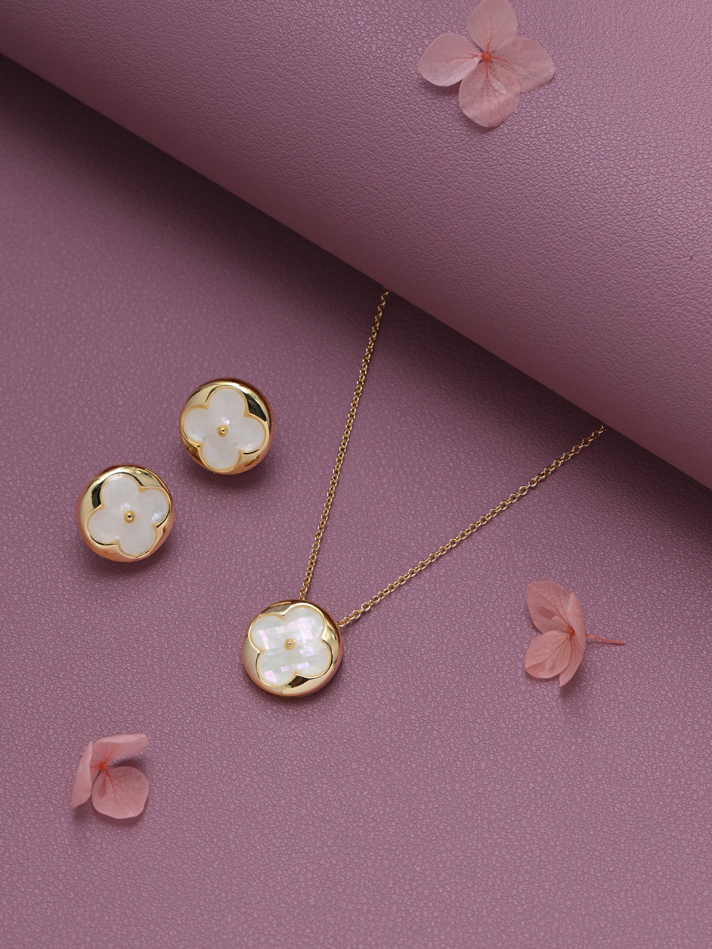 Krrystafee 18K Gold Plated Mother of Pearl Pendant Necklace Set for Women | Luxury Demi Fine Jewellery
