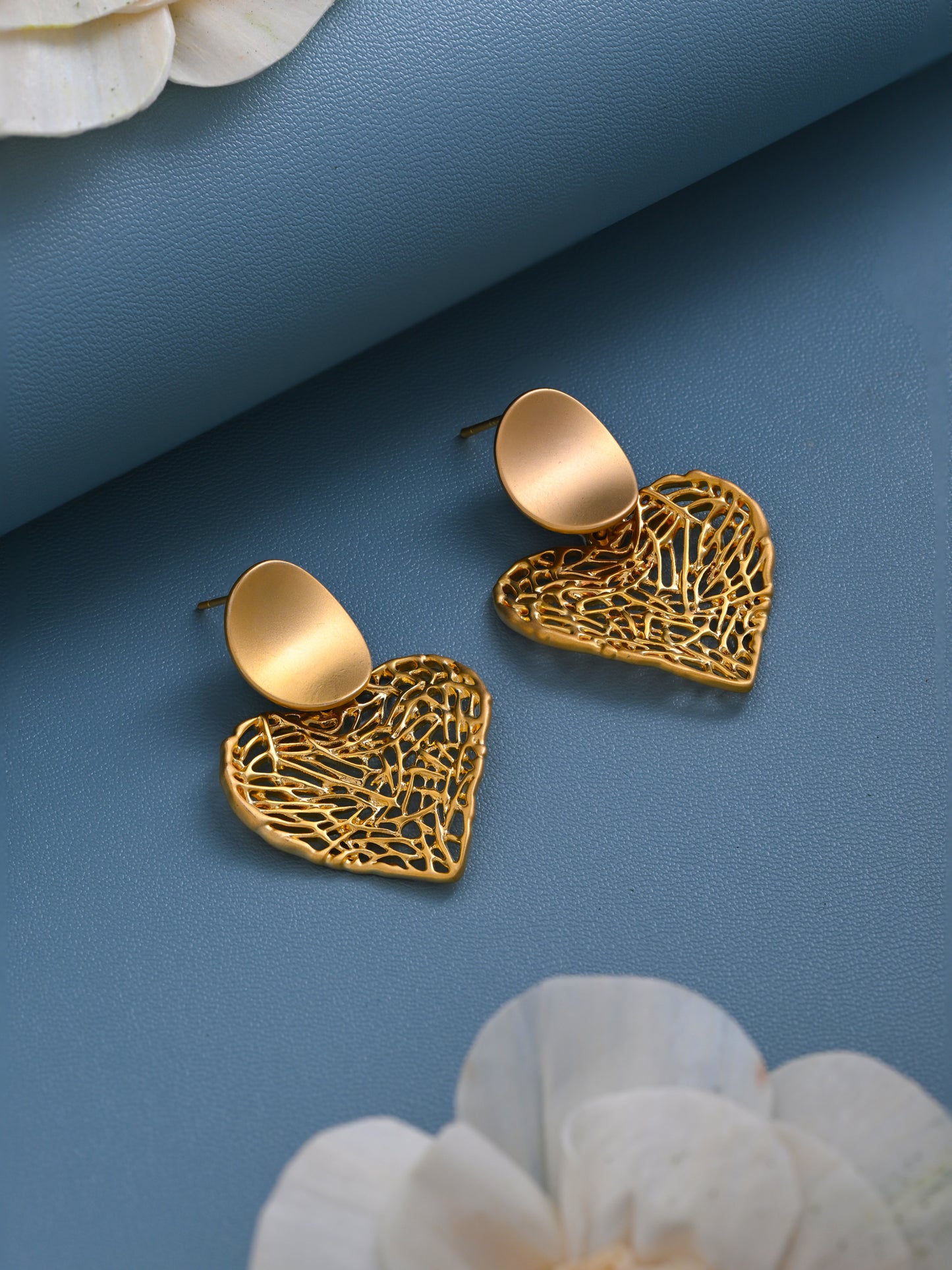 Krrystafee 18K Gold Plated Heart Shaped Stud Earrings for Women | Valentine Gifting Jewellery