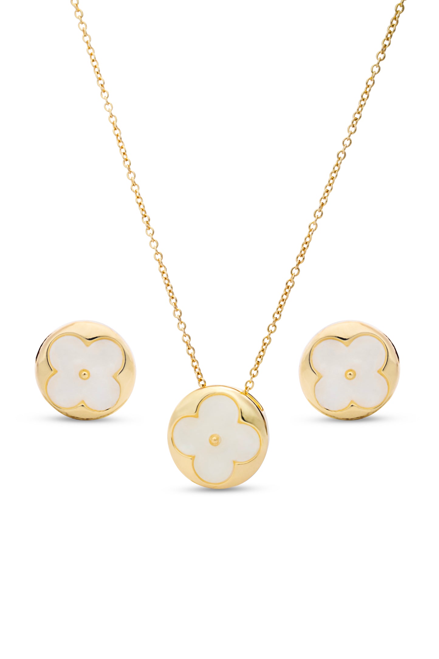 Gold & Mother Of Pearl LV Pendent Set