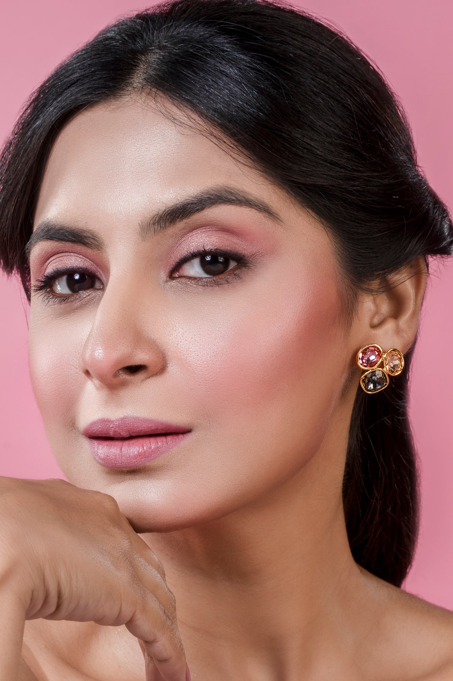 Multi Colour Crystals in Gold Earrings