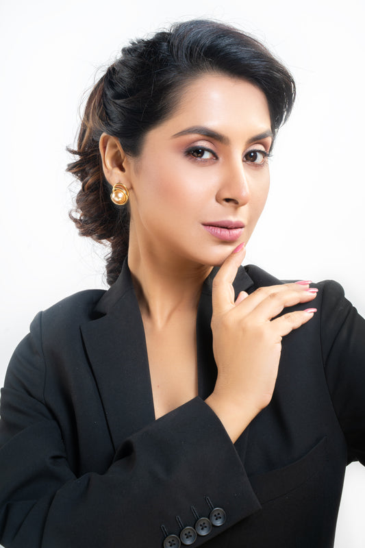 Pearl Wrapped In Golden Tread Earrings