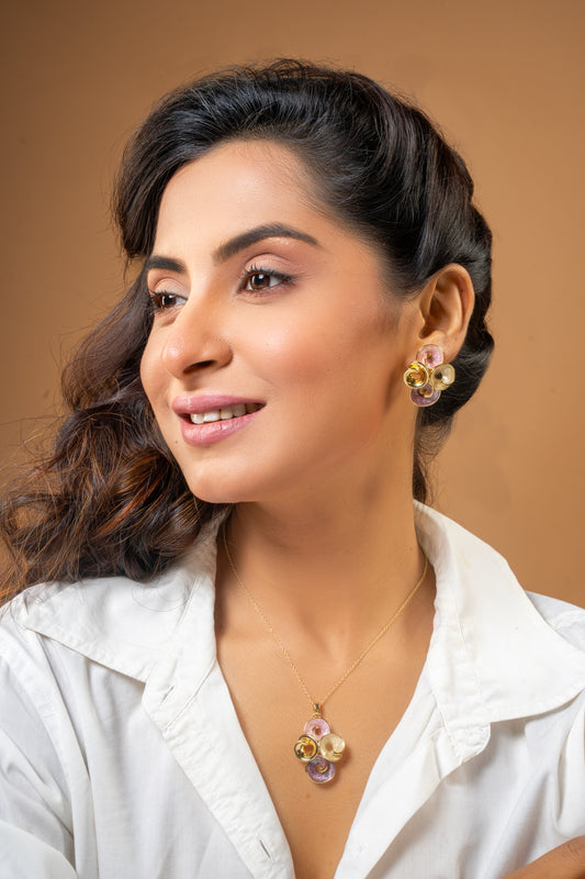 Enamel Petal Cluster Pendent Set