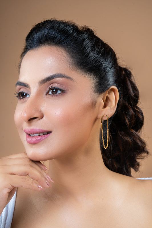 Hook Shape Earrings with Chain