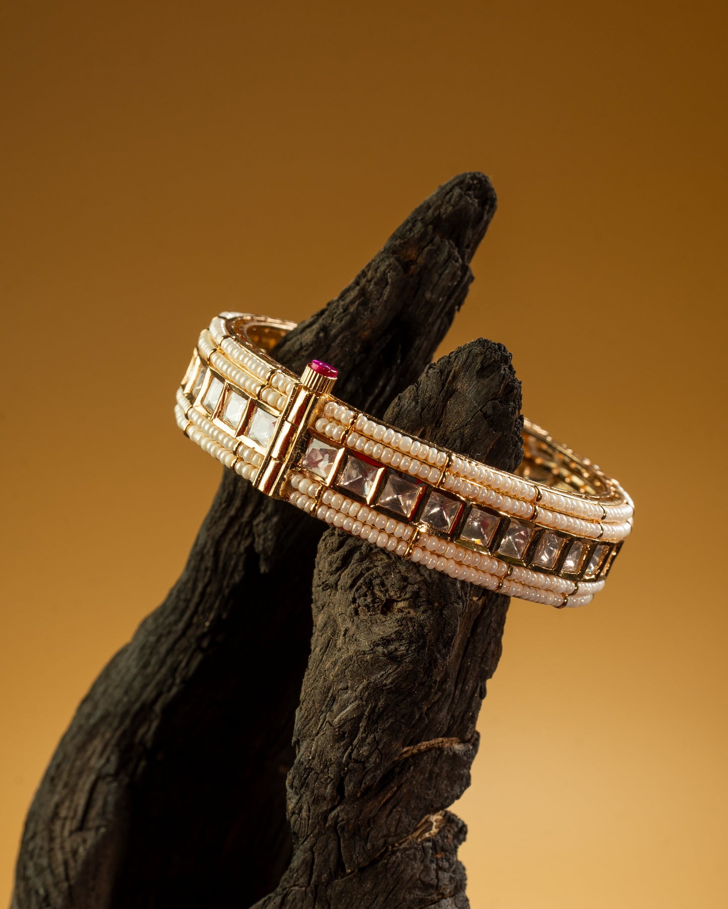 Krrystafee 18K Gold Plated Kundan Elegance Bracelet for Women | Traditional Bridal Jewellery