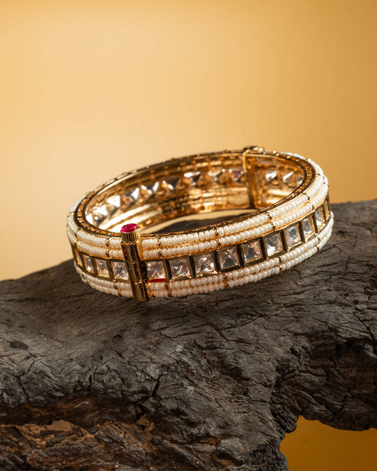 Krrystafee 18K Gold Plated Kundan Elegance Bracelet for Women | Traditional Bridal Jewellery