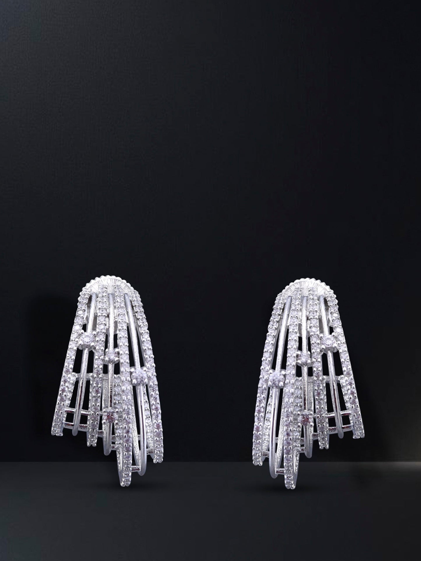 Krrystafee 18K Gold Plated CZ Diamond Cluster Bunch Earrings In White Finish for Women | Party Evening Wear