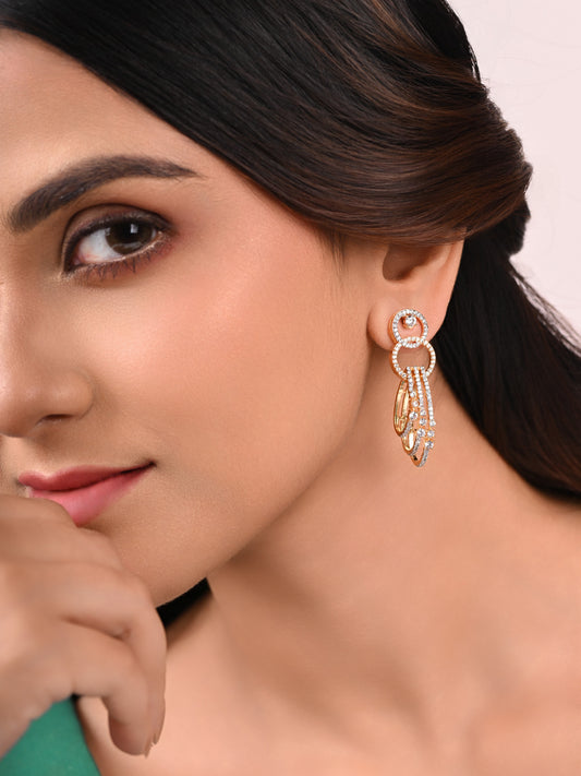Krrystafee 18K Gold Plated CZ Diamond Interlaced Circle Earrings for Women | Party Evening Wear