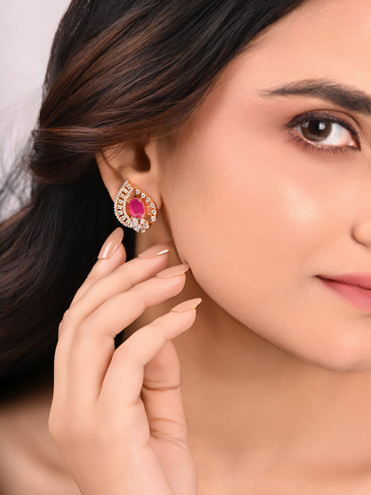 Ruby Studs with Diamonds in a leaf Earrings