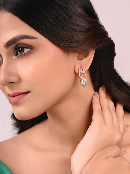 Interlocking Squares with Triple Diamond Line Earrings