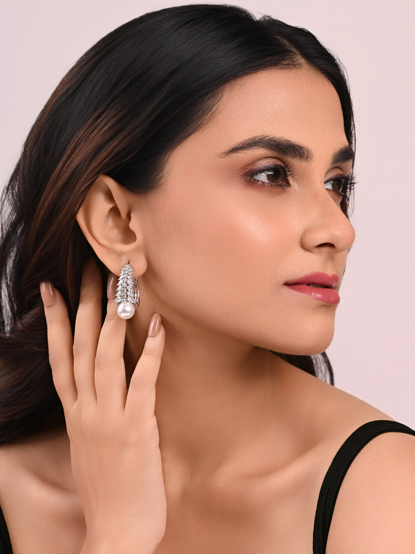 Diamond Pine Tree with Pearl Earring