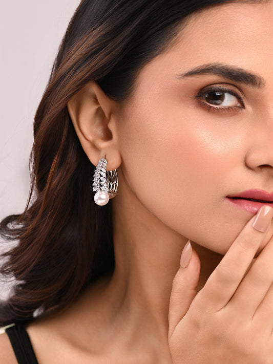 Diamond Pine Tree with Pearl Earring