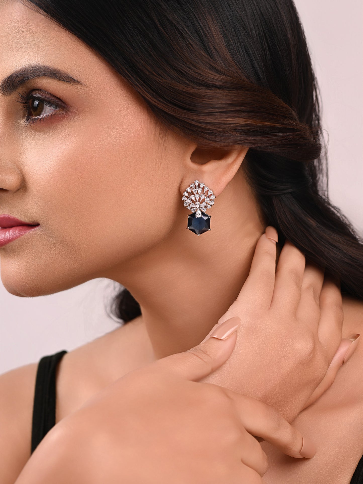 Sapphire Stud with Diamond Shower Earrings