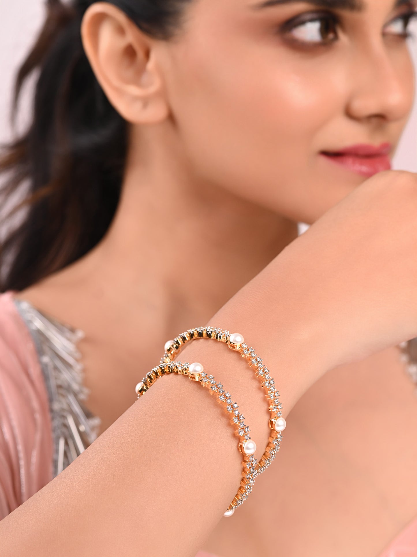 Pearl And Diamond Pair Of Bangles