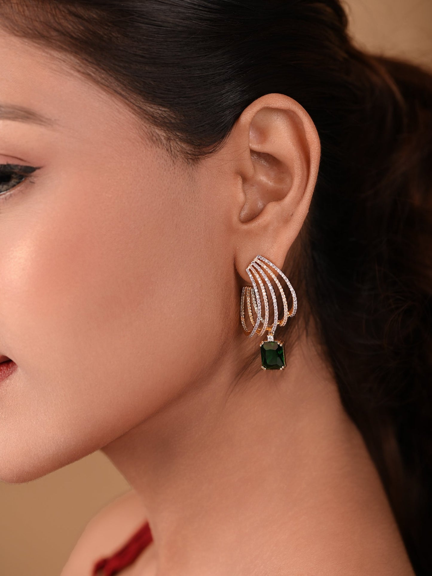 Diamond Hoop with Emerald Dangler