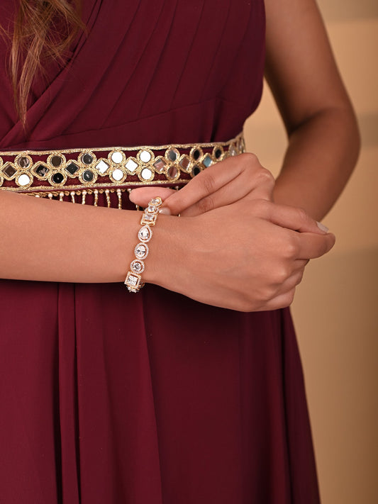 Krrystafee 18K Gold Plated Multi Shape CZ Diamond Tennis Bracelet for Women | Bridal Gifting