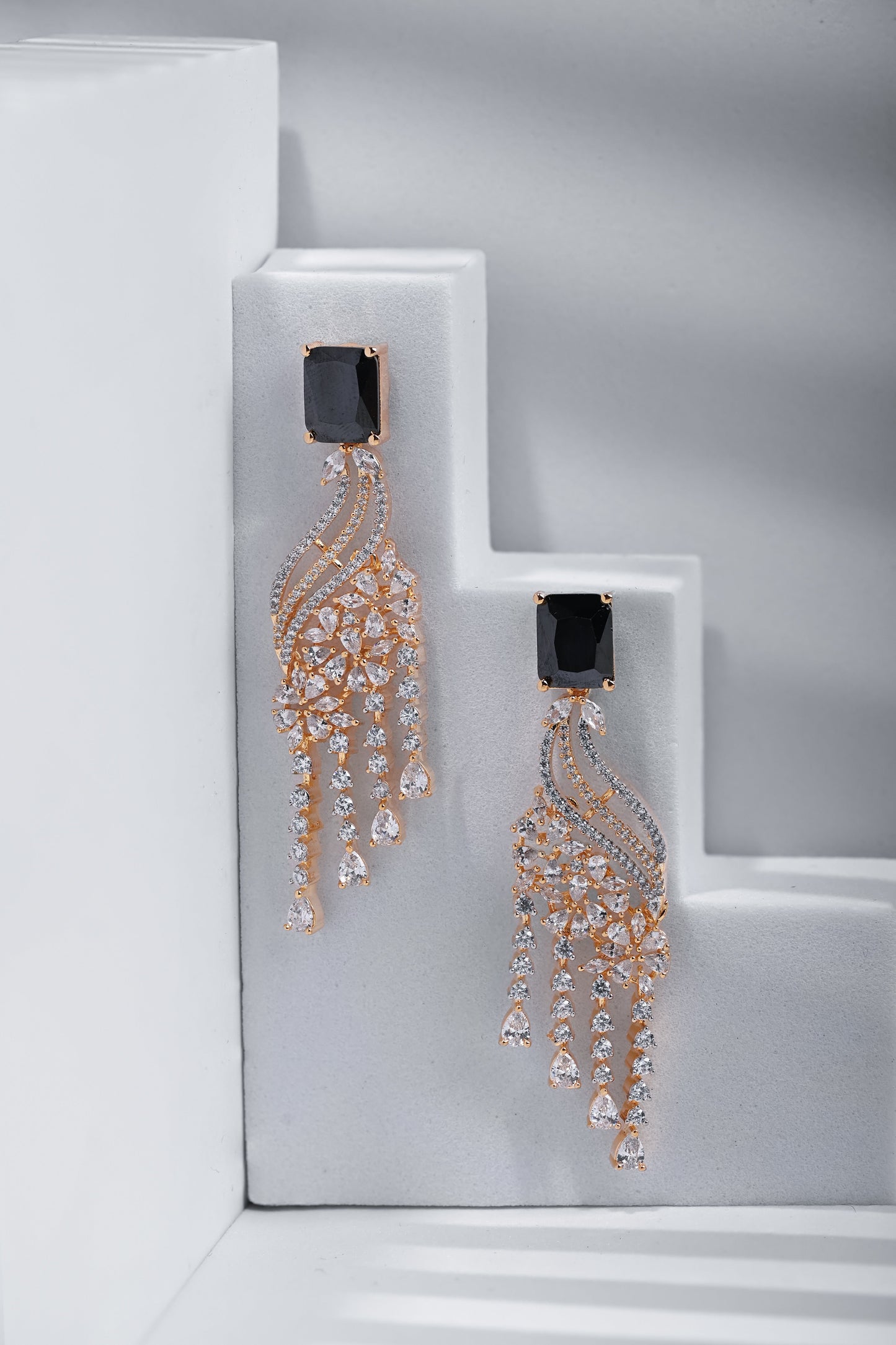 Rain Drops Earring with Black Stone