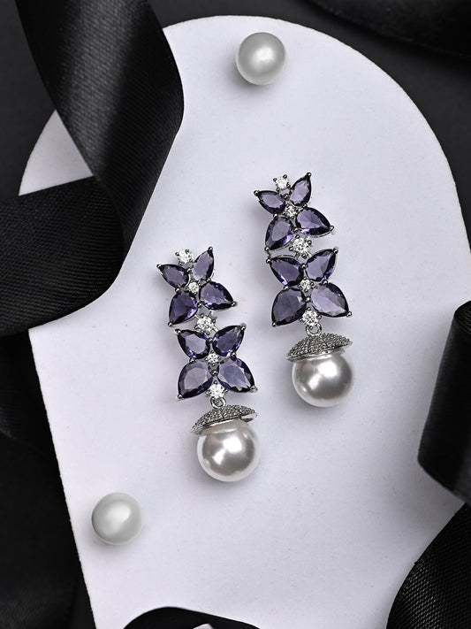 Mauve Earrings With A Pearl Drop