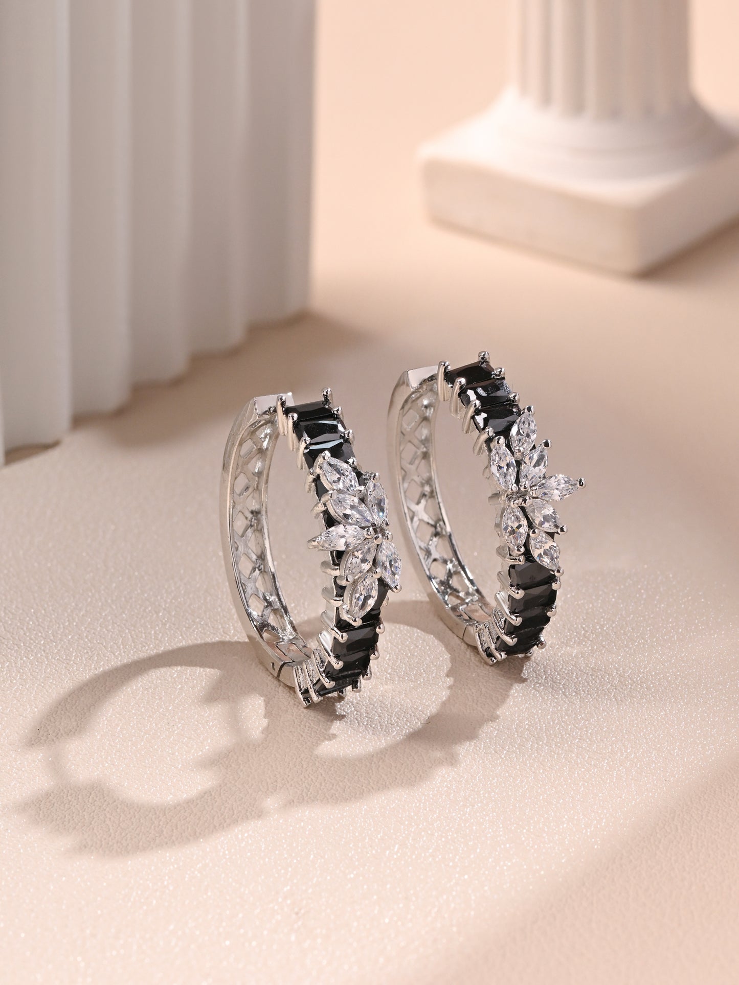 Black Zircon Diamond Balis with Flower