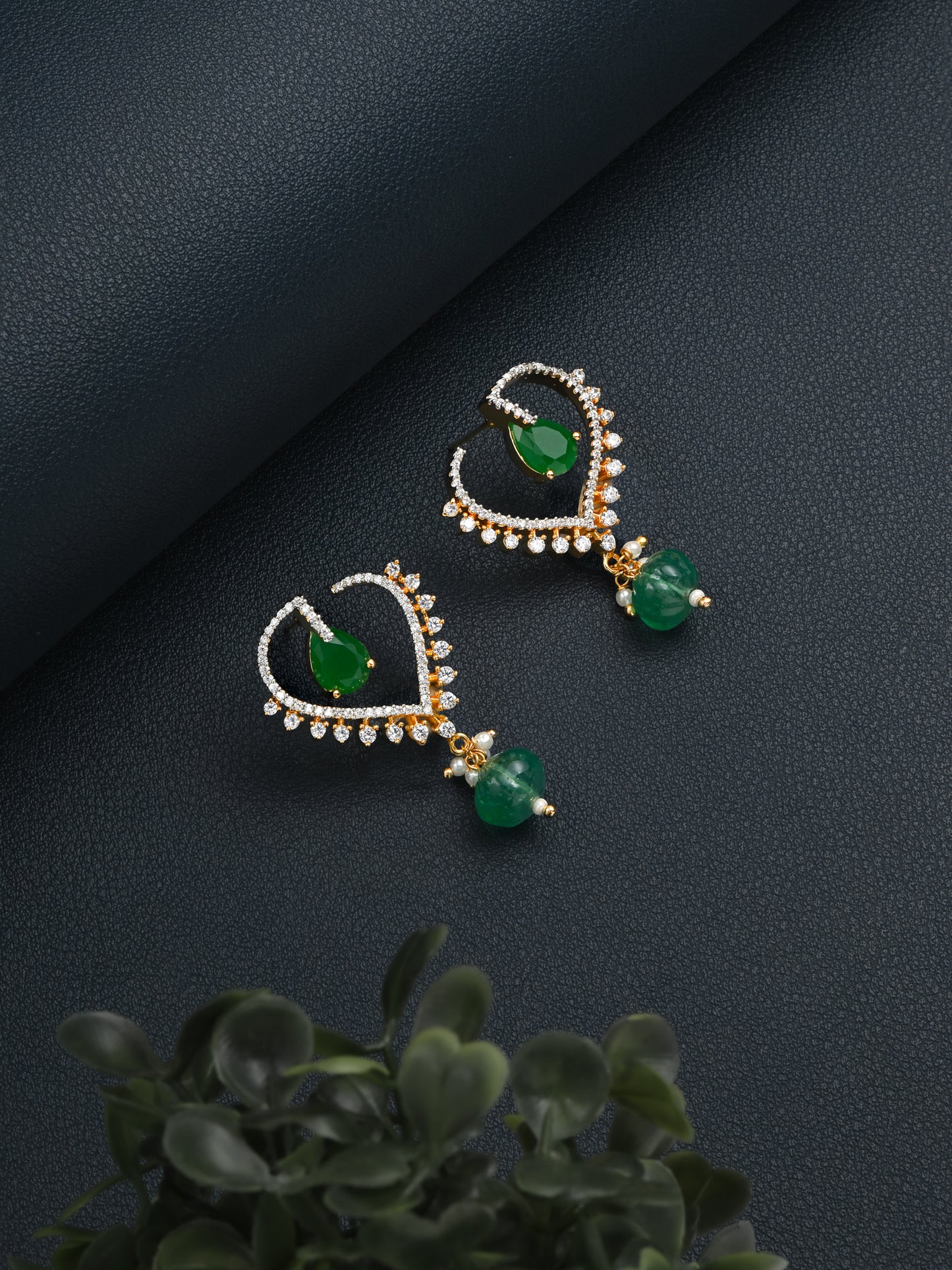Krrystafee 18K Gold Plated Green CZ Dangler Earrings for Women | Festive Daily Wear
