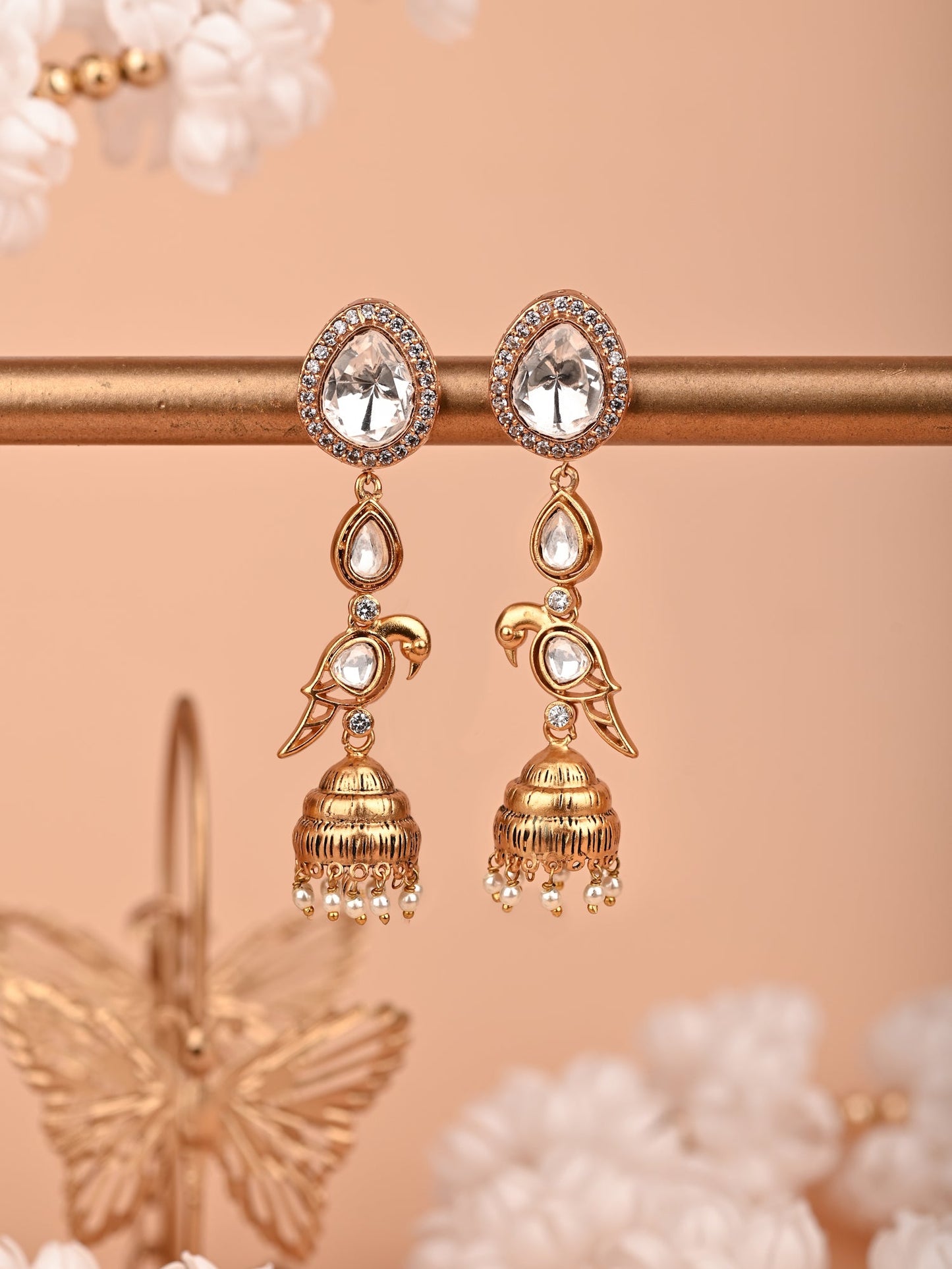 Krrystafee 18K Gold Plated Fusion Polki Stud Earrings for Women | Traditional Ethnic Wear