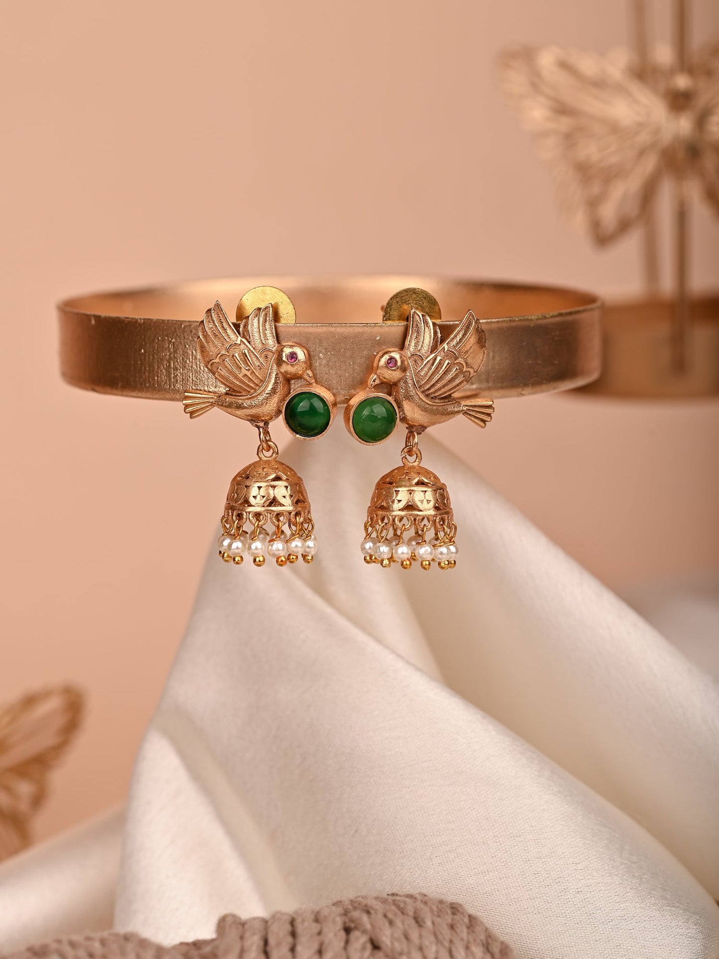 Krrystafee 18K Gold Plated Mystical Bird Jhumka Earrings for Women | Ethnic Festive Wear