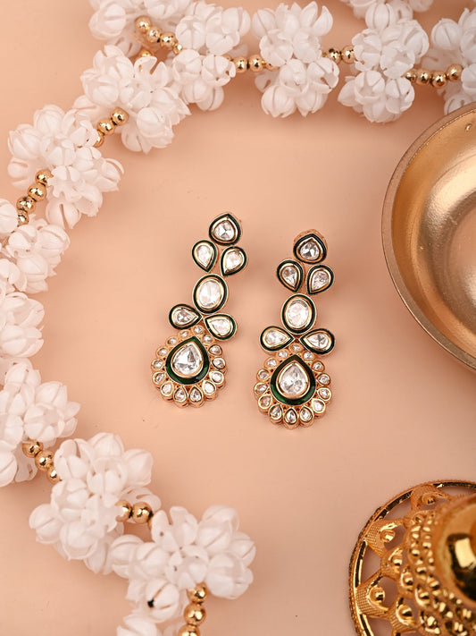 Kundan Polki Earrings With Green Meena