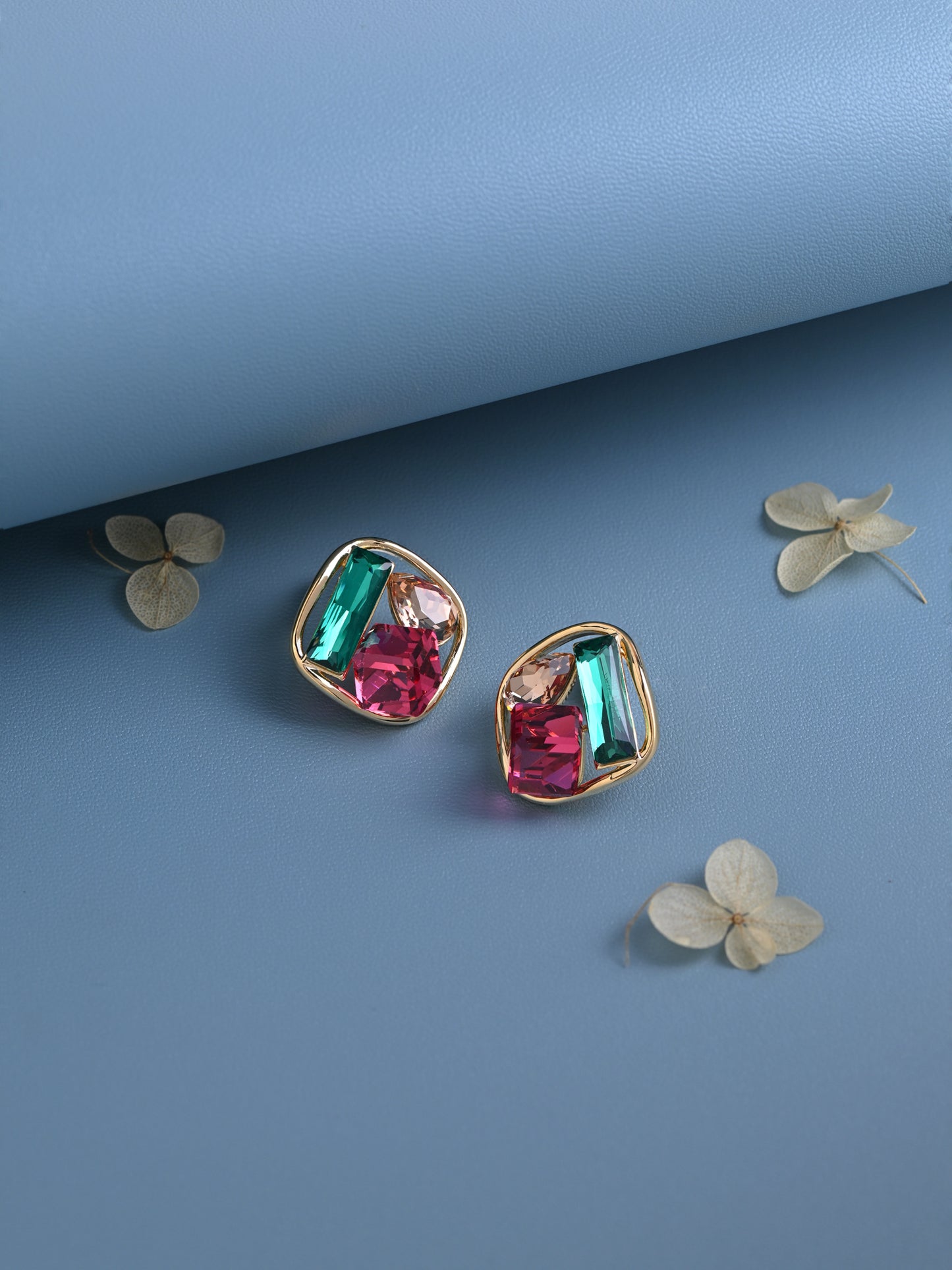 Multi Colour Crystal Square Studs