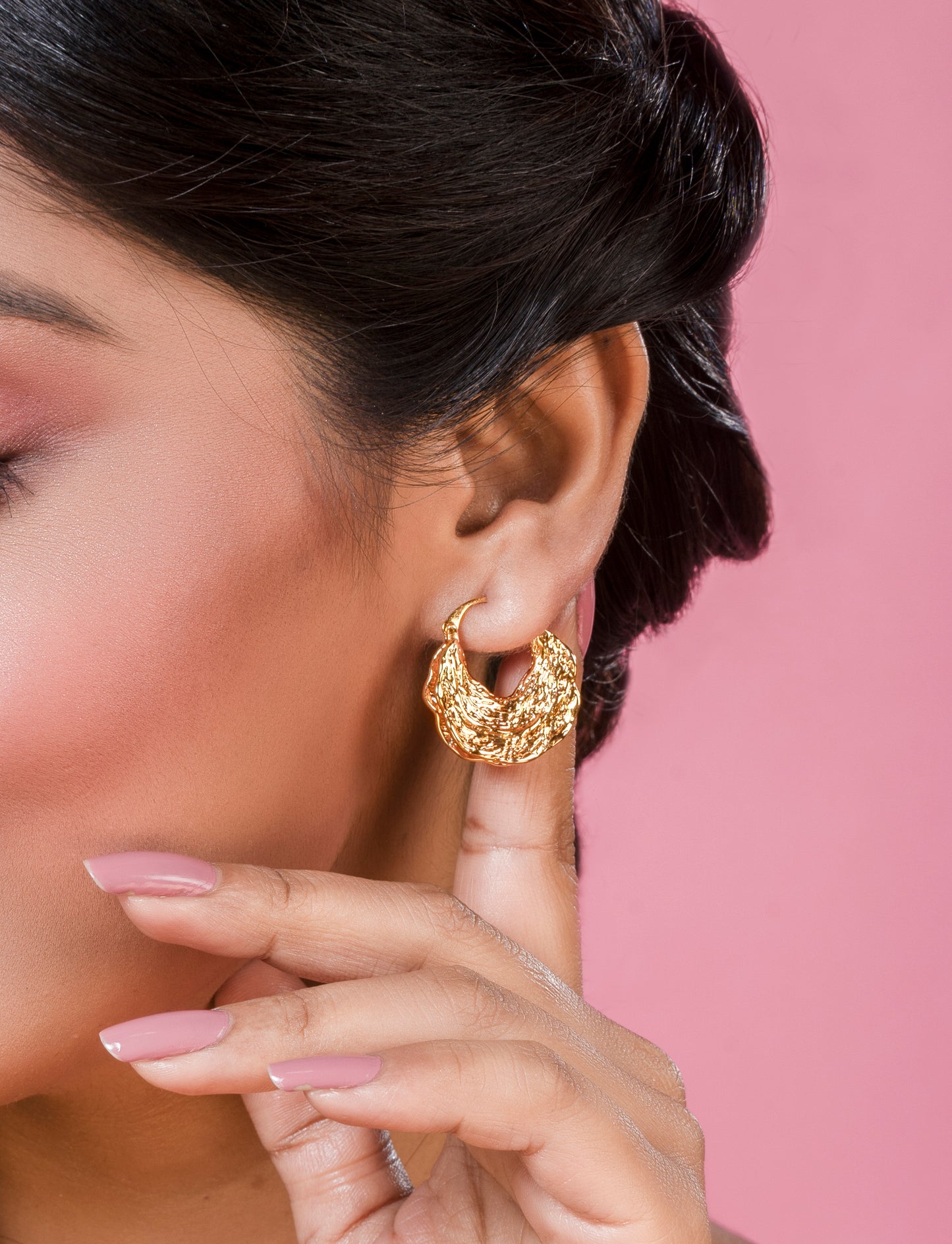 Krrystafee 18K Gold Plated Moon Shape Bali Earrings for Women | Minimalist Daily Wear